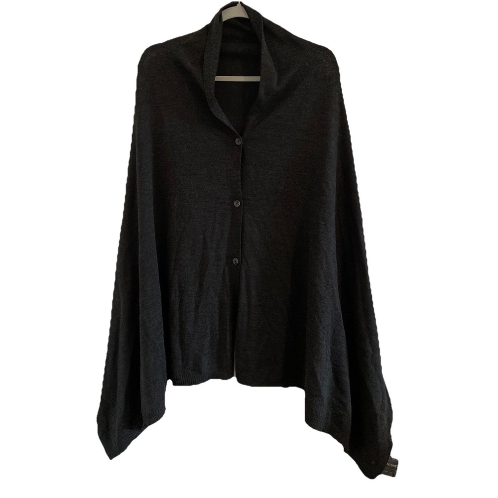 New Eddie Bauer One Size Grey Merino Wool Poncho Cardigan Sweater Wrap Hi-Low